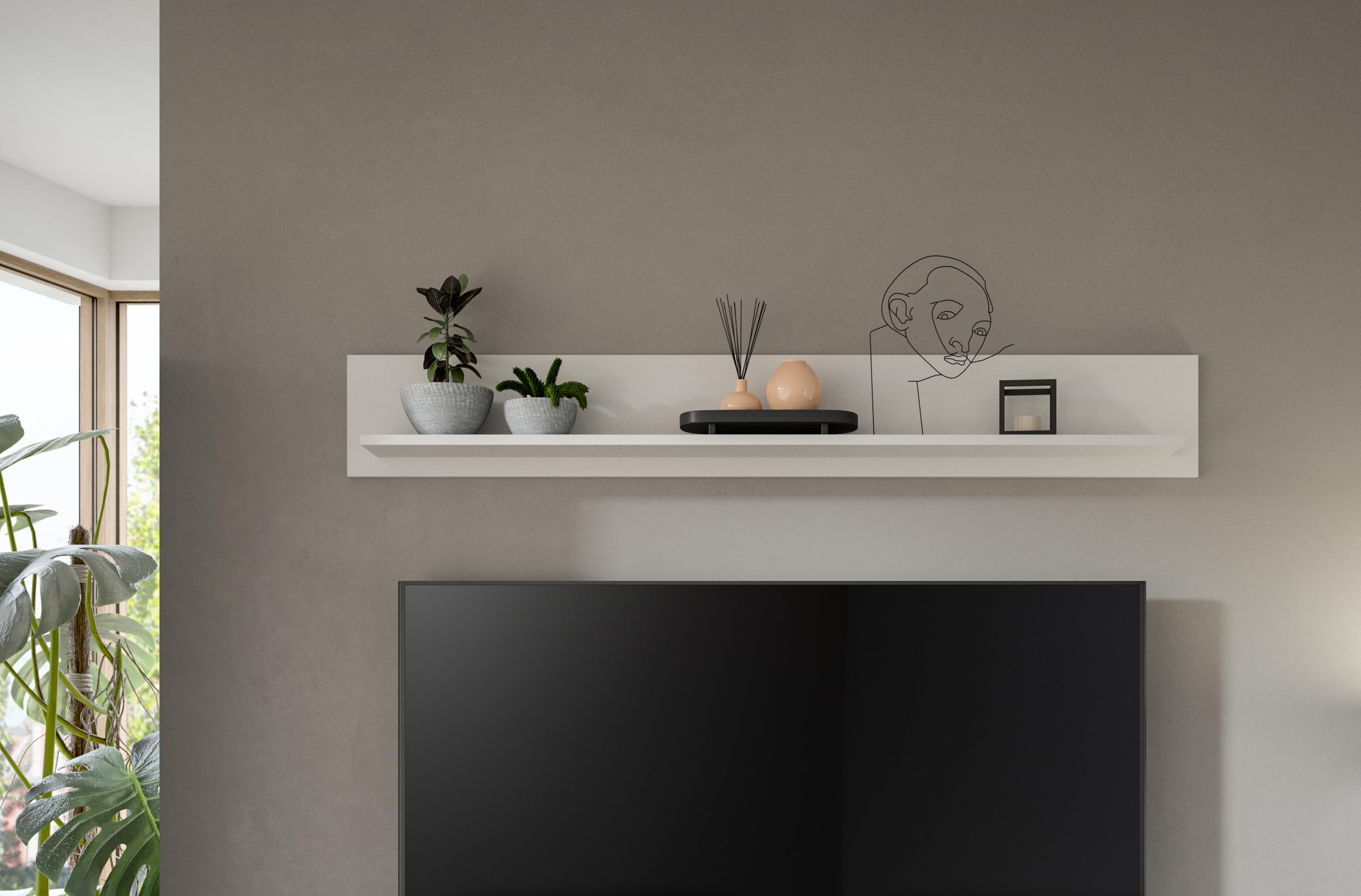 xonox.Home - Półka ścienna Jam 140 x 20 x 15 cm w kolorze białym z melaminy – półka wisząca regał ścienny – łatwa w pielęgnacji powierzchnia