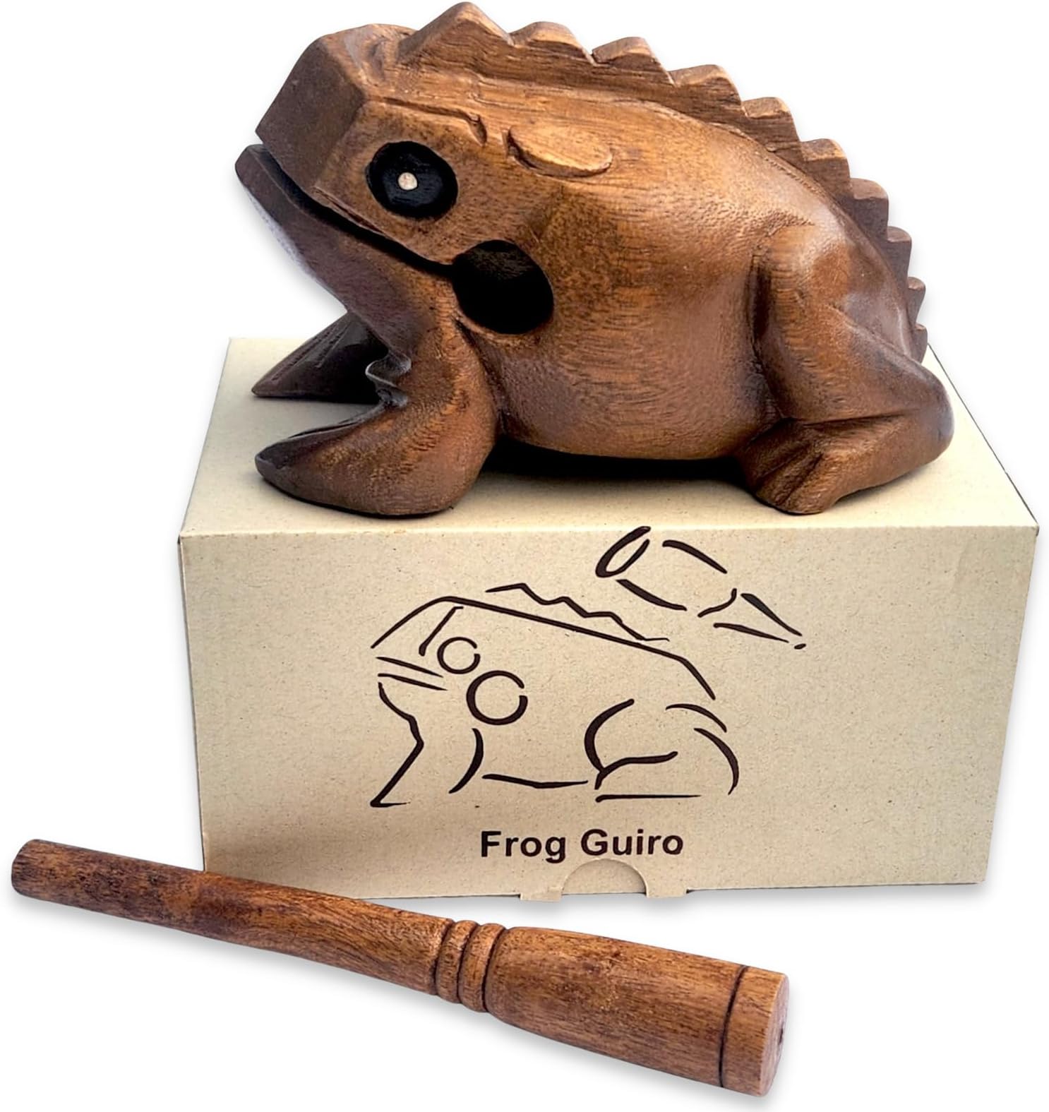 Wooden Croaking Frog Güiro in Gift Box - Fair Trade Percussion Instrument (16cm long)