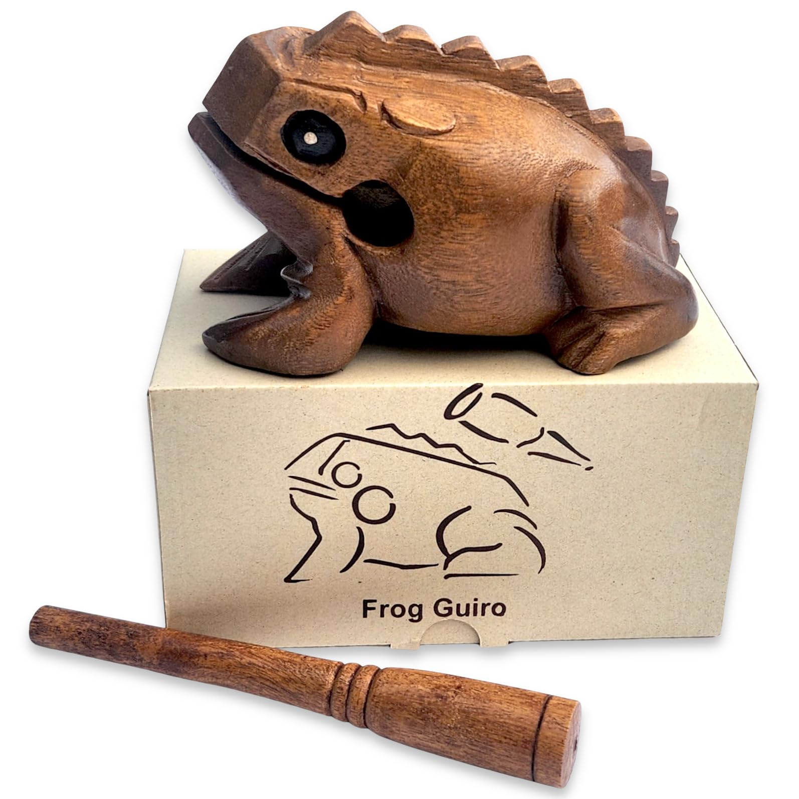Wooden Croaking Frog Güiro in Gift Box - Fair Trade Percussion Instrument (16cm long)