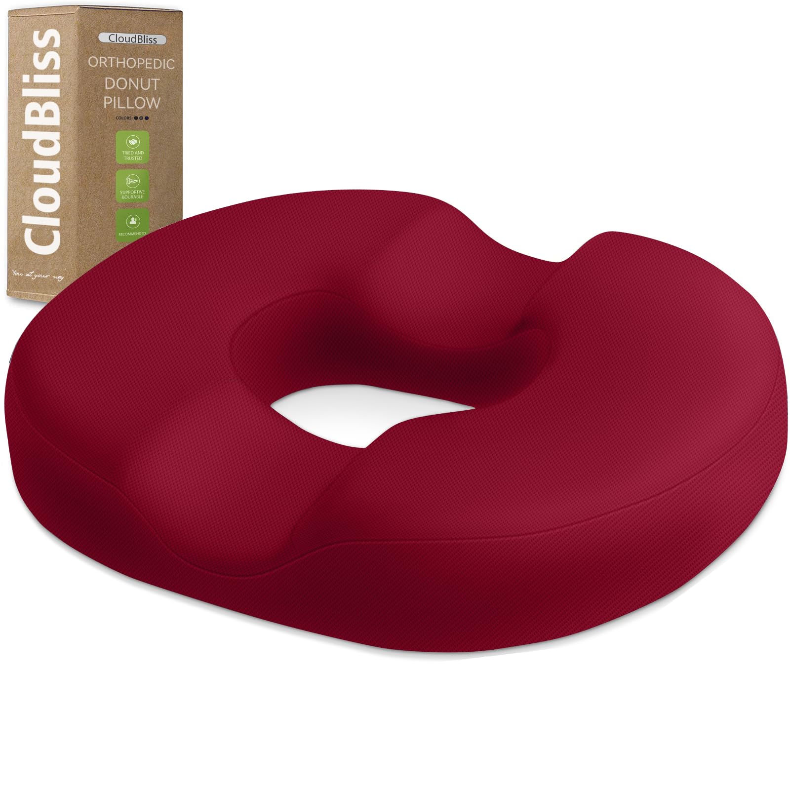 CloudBliss Donut Pillow Stadium Seat Cushion for Tailbone Pain Relief and Hemorrhoids, Memory Foam Seat Chair Cushion, Portable Seat Cushions for Bleachers, Car, Home &amp; Office