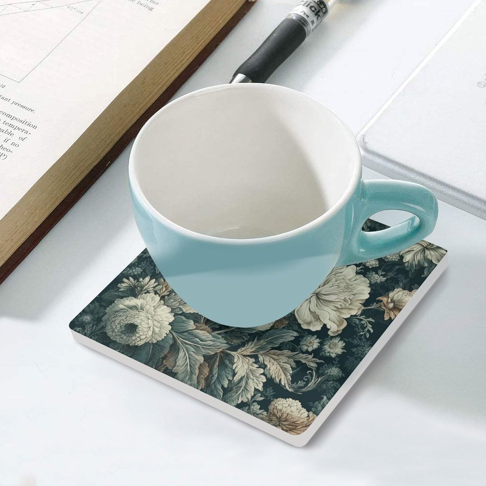 Posavasos para decoración de mesa, juego de 6 posavasos para mesa de café, reutilizables, con estampado de flores, para mesa de comedor y sala de estar