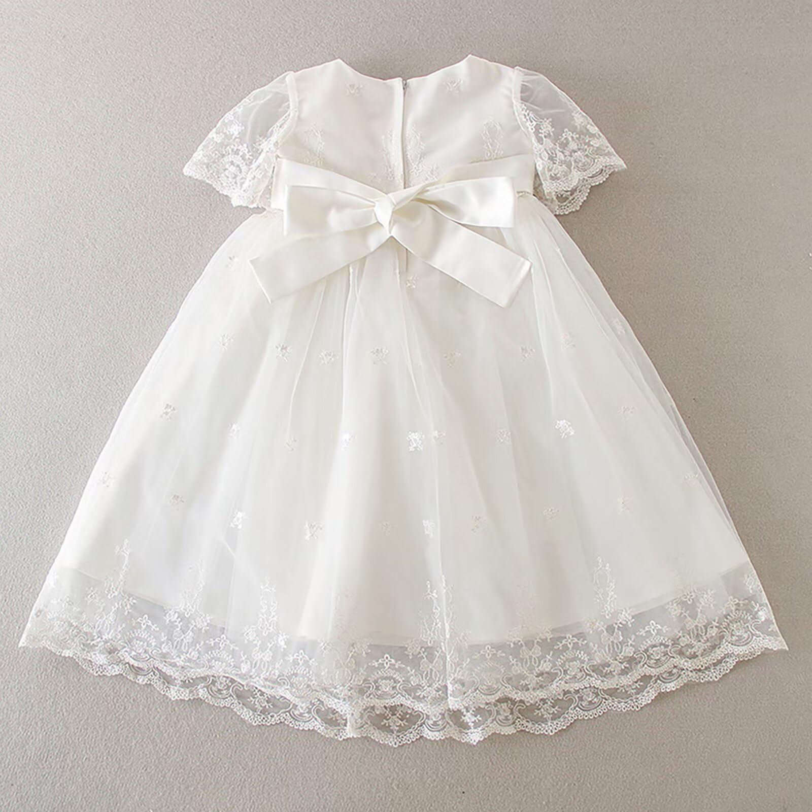 Robe de Baptême pour Bébé Fille Longue Robe de Bénédiction Blanc Mariage Formel Robes pour nouveau-né