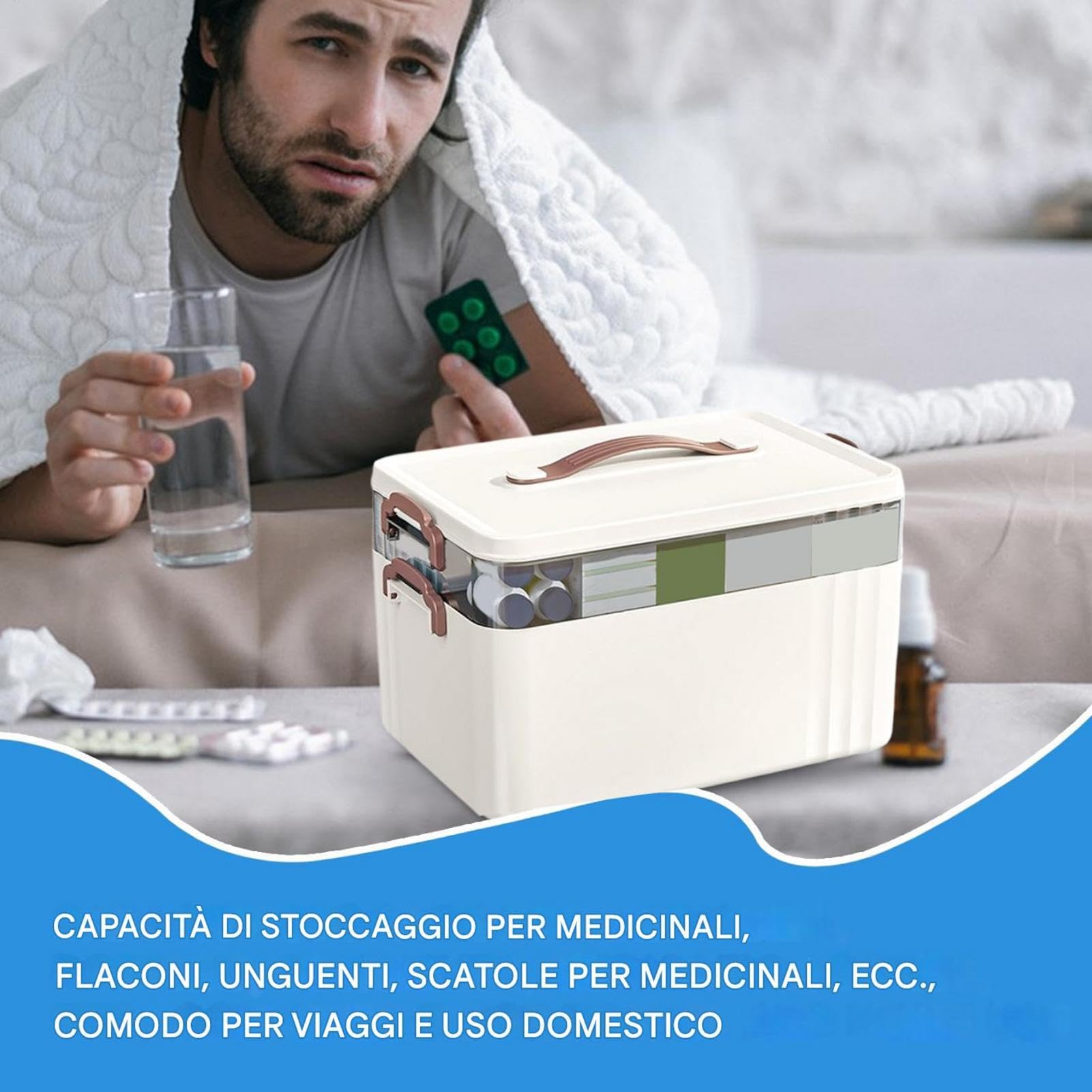 Box di medicina multi -strato, organizzatore di scatole medicinali - Scatola di medicina per la casa con supporto per organizzatore con manico | Accessori per la sicurezza familiare chiari, contenitor