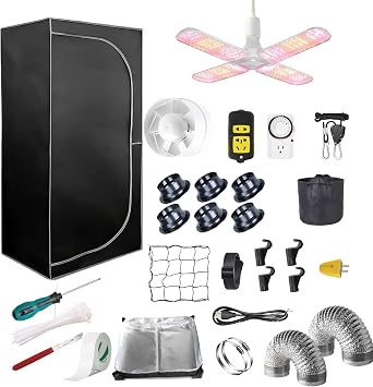Complete Mylar Growing Tent, 4x4 Grow Tent Kit 48"x48"x80" Indoor Plant Growing Room, LED Full Spectrum Grow Light Ventilation Inline Fan + Acceseries