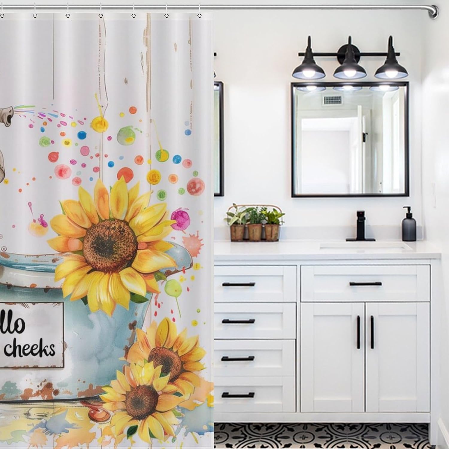 Sunflower Elephant Shower Curtain for Bathroom Durable Water-Proof Women Men Quick-Drying Hello Sweet Cheeks Shower Curtain with 12 Hooks for Hotel Home Decor Bath Accessories 72x72 Inch