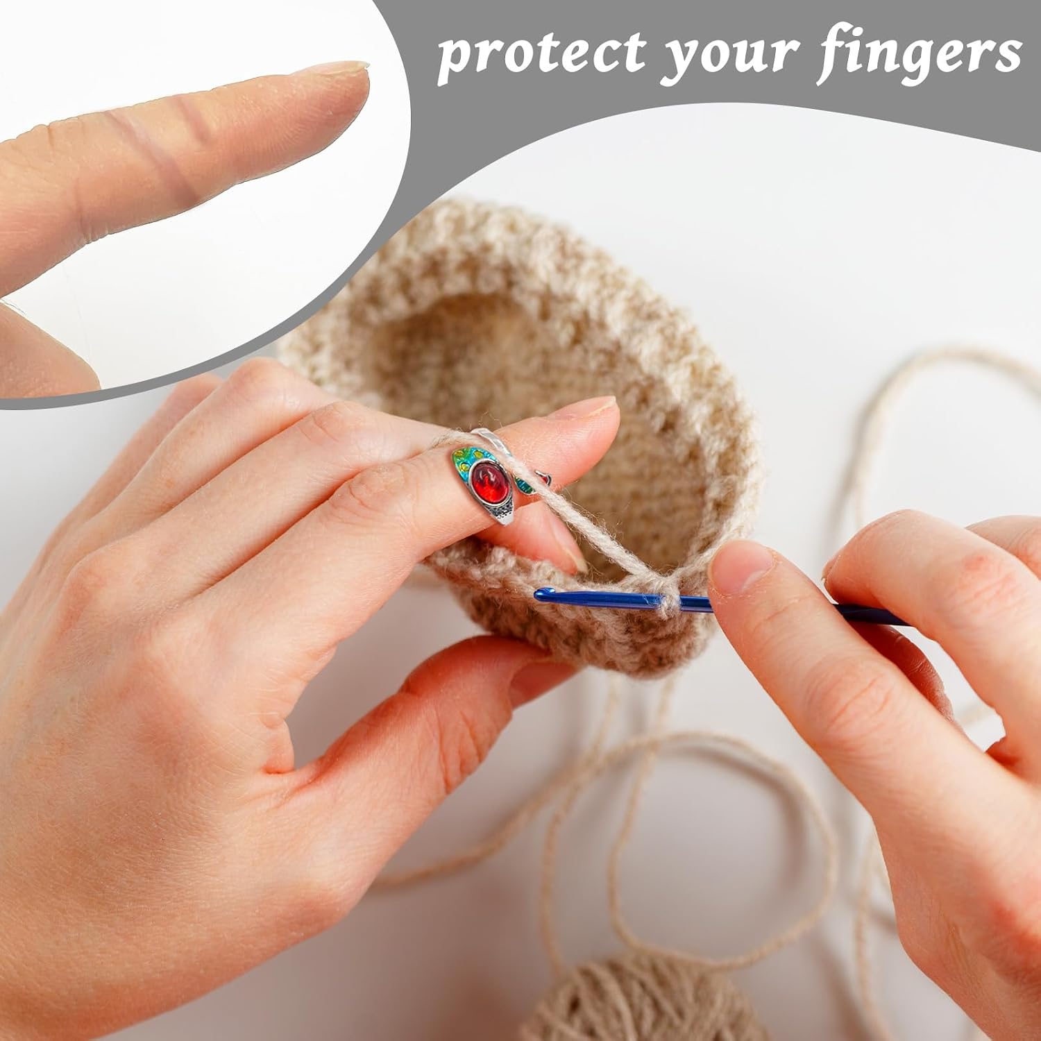SNAIL GARDEN Crochet Ring - with Spiral Size Adjusters & Adjustment Pads, Decorative 6 Pcs Crochet Tension Ring for Smooth Crocheting & Knitting, Crocheting Rings for Finger for Consistent Stitches
