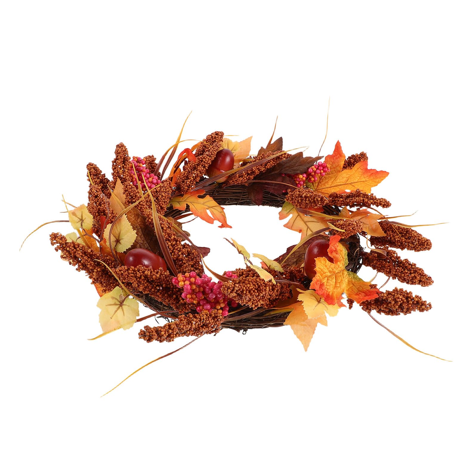Couronne automne érable sur porte d'entrée pour ambiance Thanksgiving