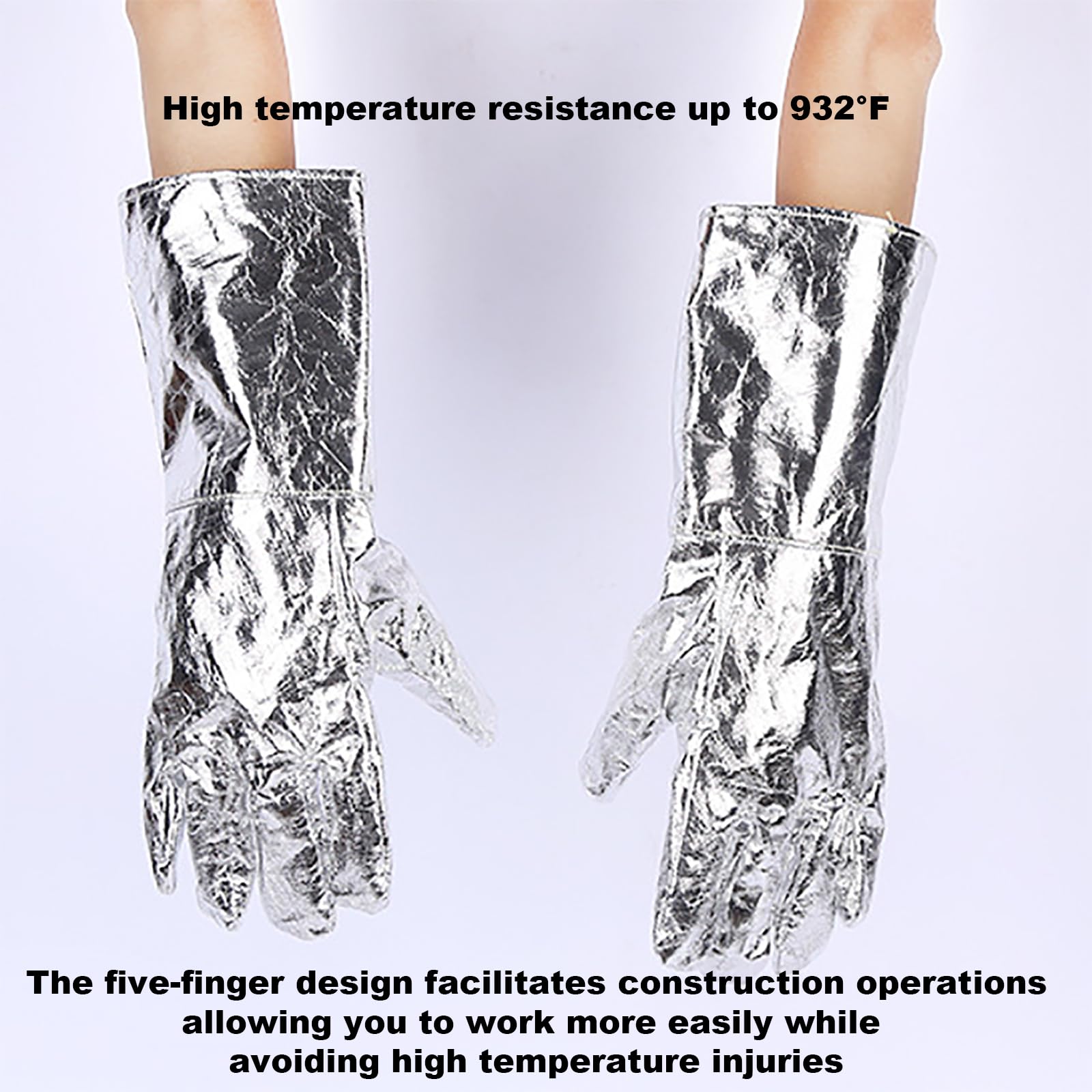 2 pares de guantes aluminizados de alta temperatura, resistentes a temperaturas de 500 ℃, resistentes al calor, para soldar, de seguridad, para acería, fundición, chimeneas, barbacoas y jardinería