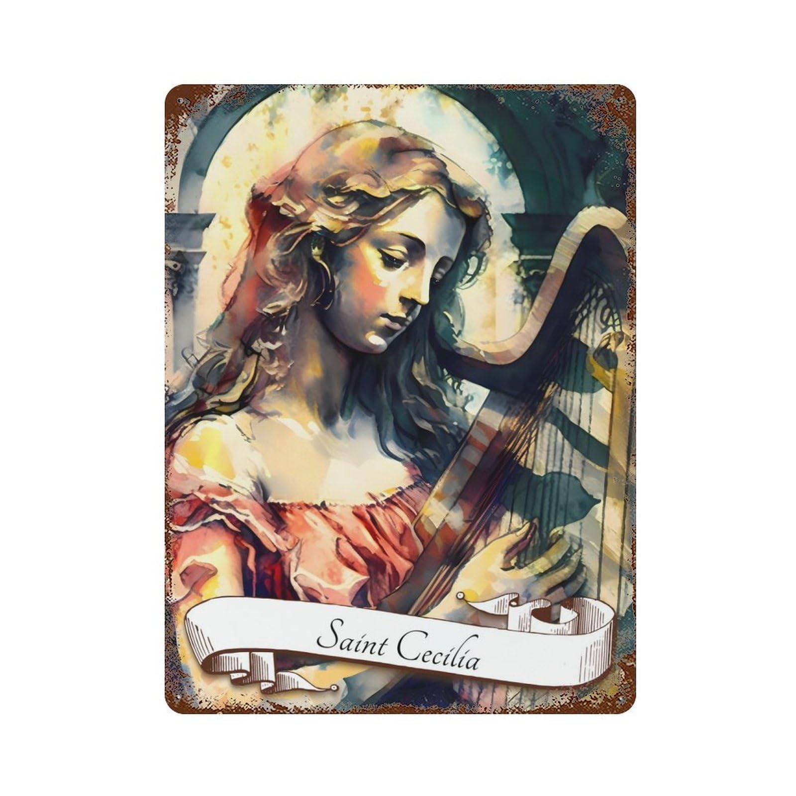 Saint Cecilia Patron Music Rusty Metal Tin Sign 15.7"x11.8", Ideal for Pub, Kitchen And Man Cave Decor