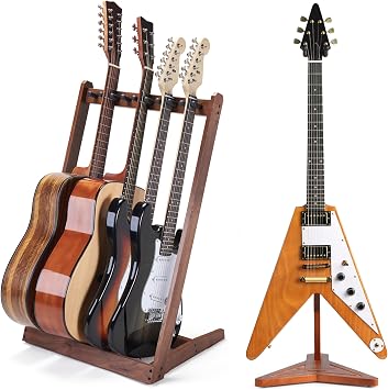 Multi Guitar Stand for 3 Acoustic, 5 Electric or 5 Bass, V Shape Guitar Stand for Flying V Guitar, Electric Bass Guitar, Guitar Stand for Home Decor Studio Display