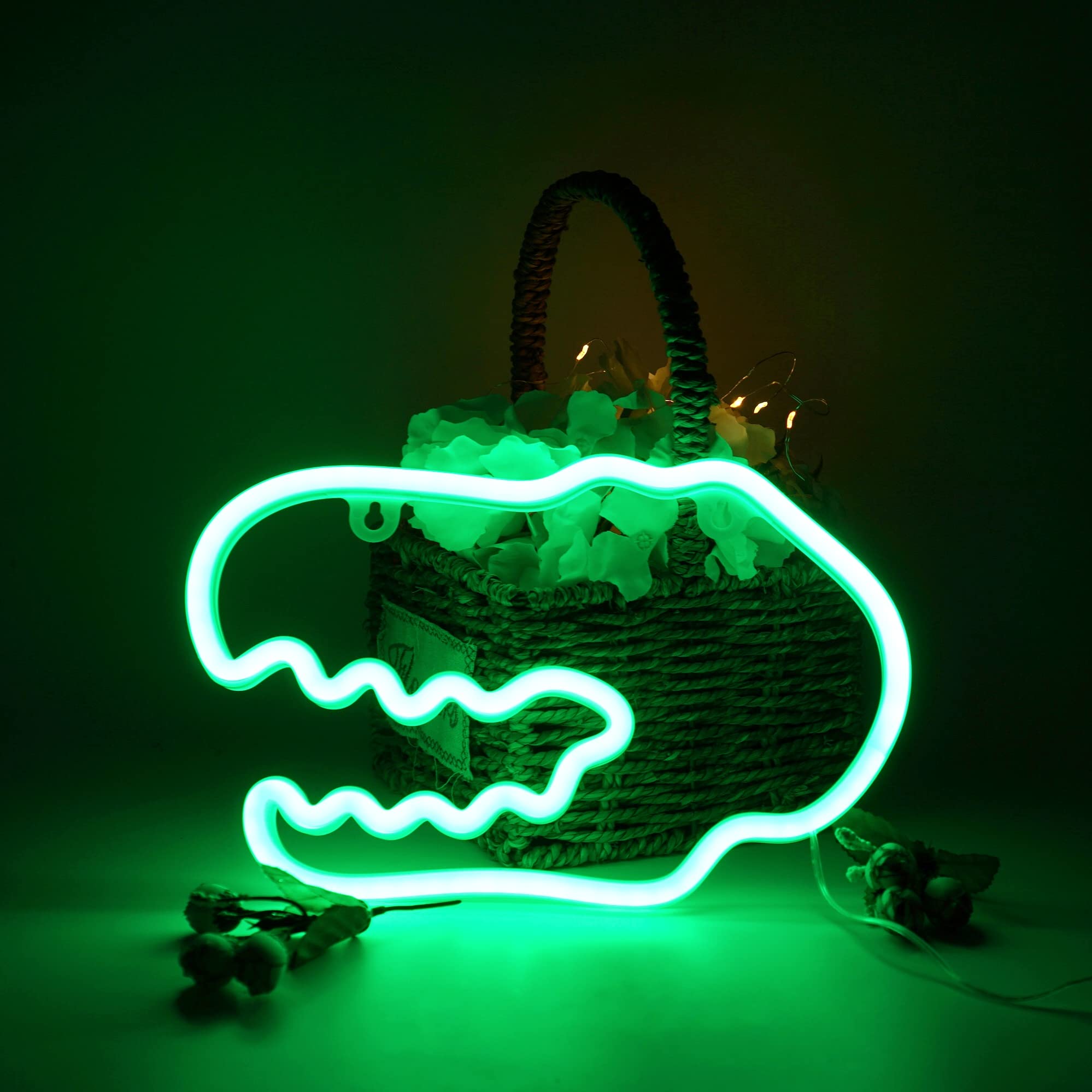 Dinosaur Neon Sign Night Light, LoveNite USB &amp; Battery Operated Glowing Neon Decorative Green Color LED Light Wall Decor for Room Party Bar Decorations (DinosaurC)