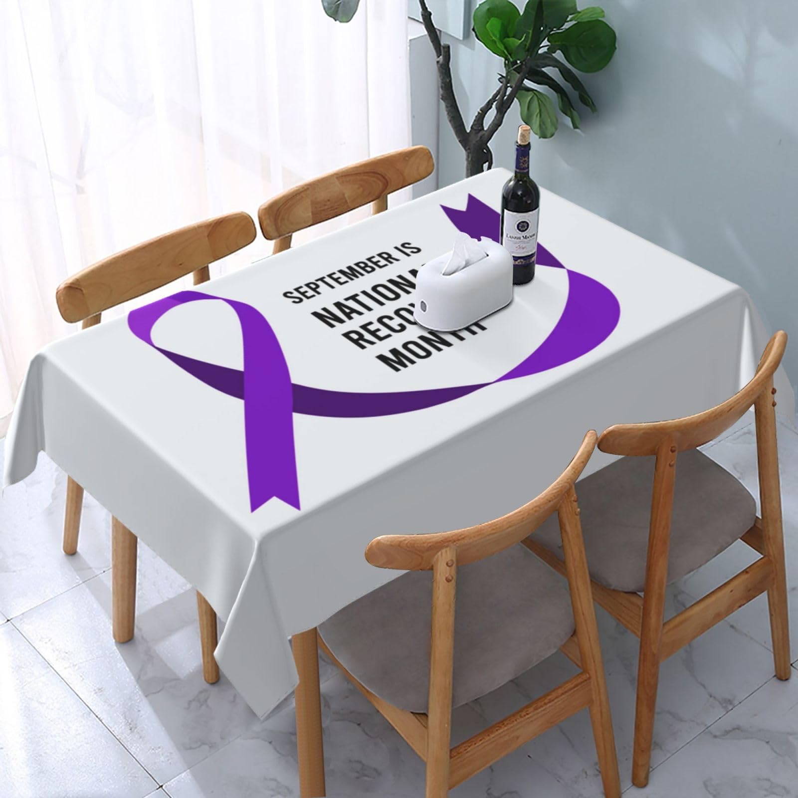 JunHeArt National Recovery Month Tablecloth Rectangle Table Cover Washable Table Cloths Decor For Kitchen 54" X 72"