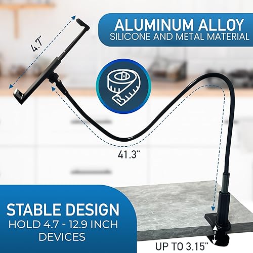Miniatura 5 de Soporte de cuello de cisne para tableta, teléfono y Kindle - Soporte de montaje - Brazo ajustable de 41.3 pulgadas con rotación de 360 - Compatible