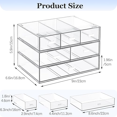 Miniatura 3 de Organizador de escritorio apilable de 3 niveles con 6 cajones, cajones de plástico de almacenamiento de escritorio, almacenamiento de maquillaje