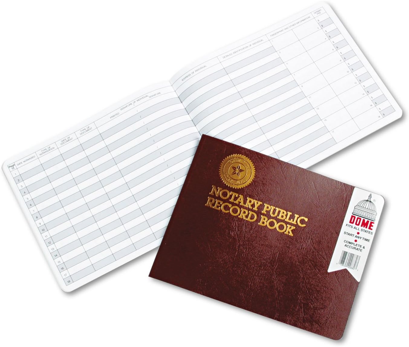 Adams Notary Public Record Journal, 11 x 8.5 Inches, 6 Entries Per Page, 63 Pages