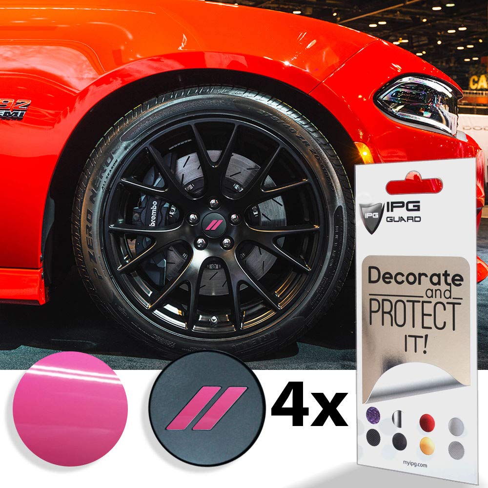 IPG Compatible for Dodge Charger Challenger Durango Wheel Center Cap Decal Sticker Wrap Kit Personalize Your Vehicle (Inner Logo, Pink)