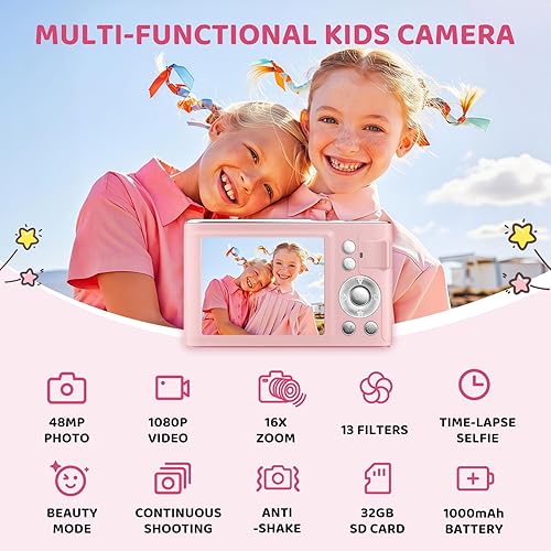Miniatura 2 de Cámara digital, 48MP FHD 1080P cámara de apuntar y disparar con zoom de 16x, cámara portátil compacta antivibración para fotografía con tarjeta de
