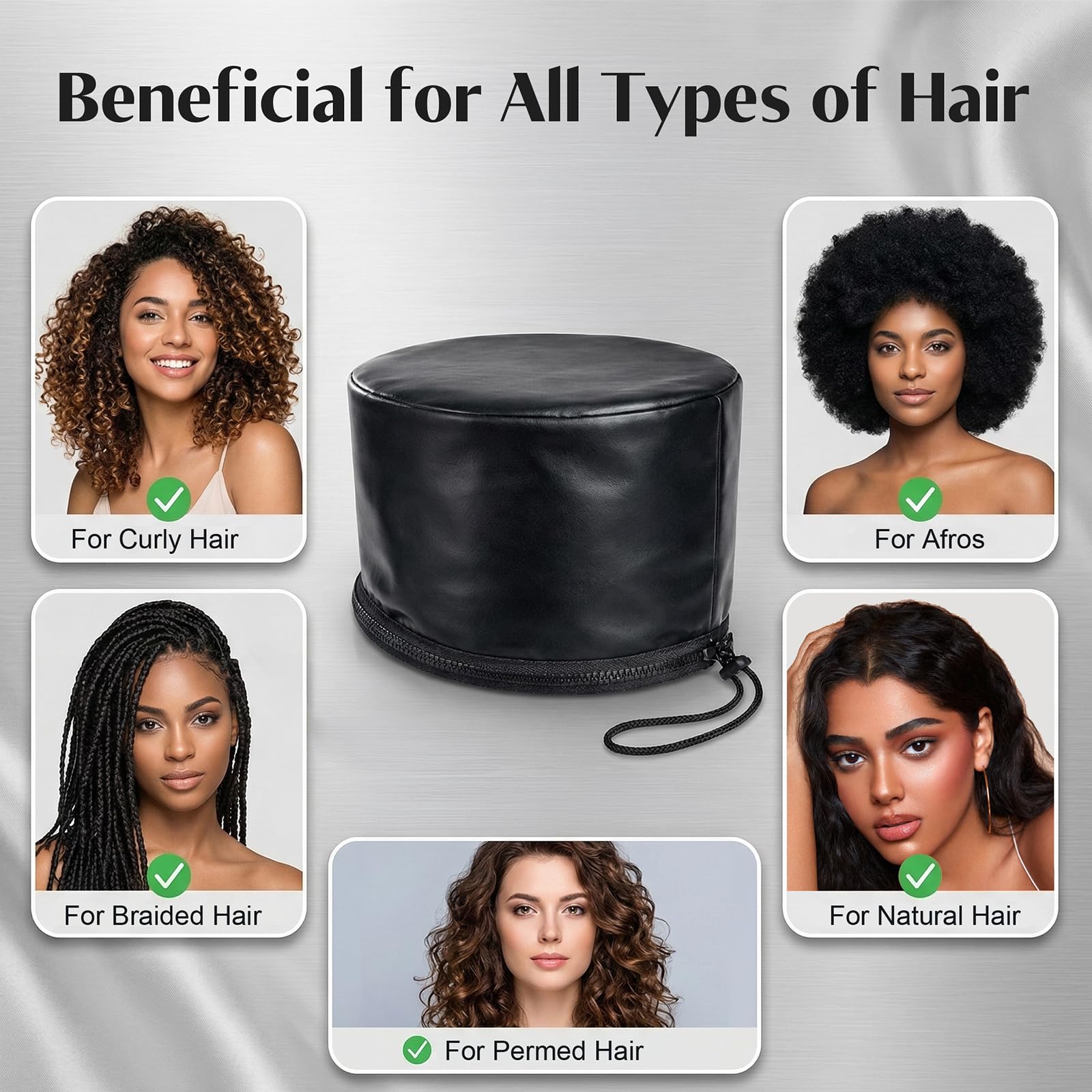 Heated Hair Cap, PU Leather Deep Conditioning Cap, 10 Heat Levels