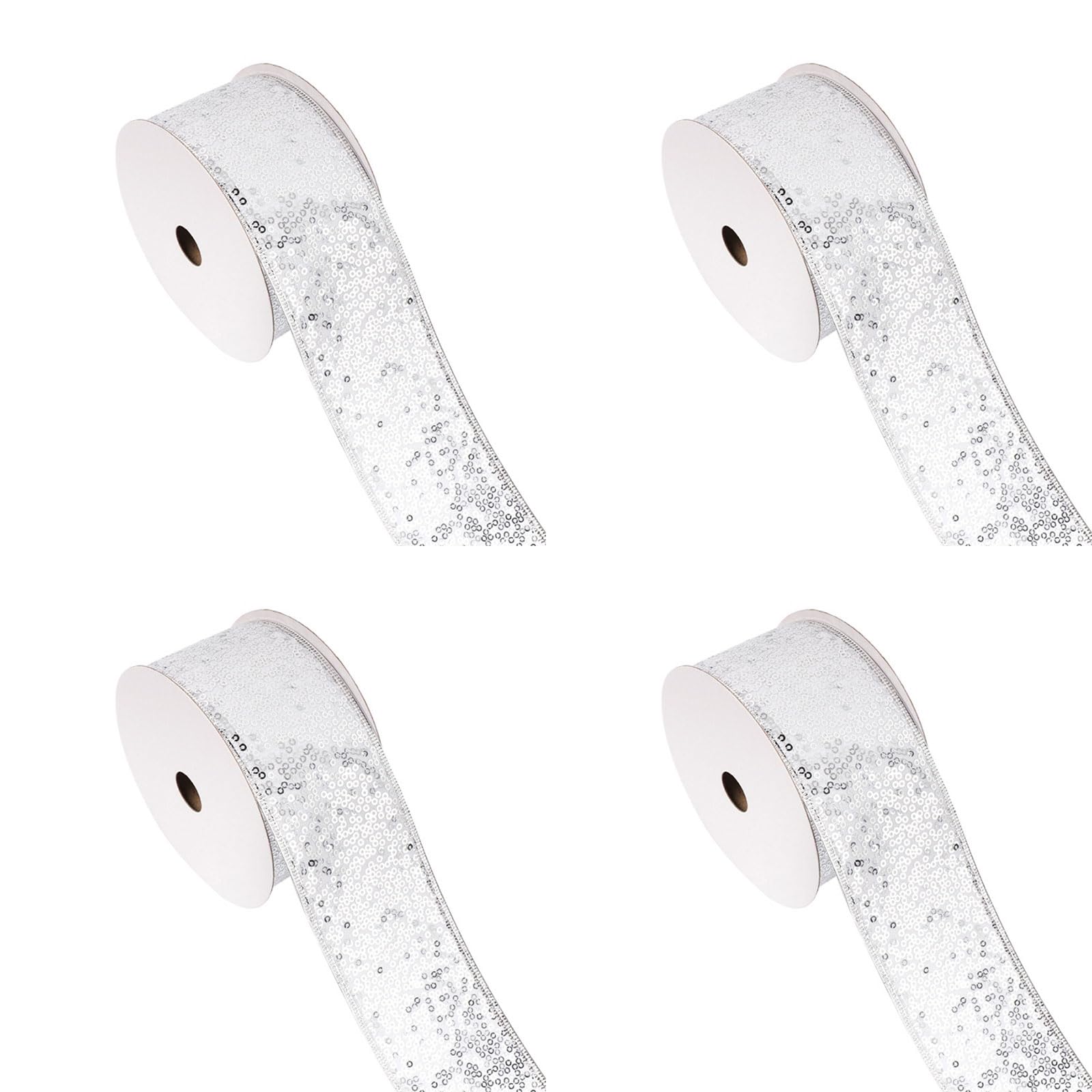 Buxuaaaa 4 Rolls Christmas Butterfly Bowknot Ribbon for Holiday Decoration Colorful Sequins Silk Ribbons Present Embellishment Craft Supplies
