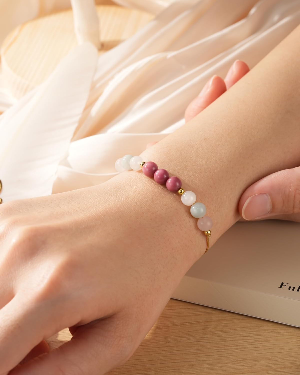 HGDEER Anxiety Relief Crystal Bracelet for Women - 4 Natural Healing Stones with Meaningful Card - Rose Quartz Moonstone Aquamarine Rhodonite Gift - Image 2