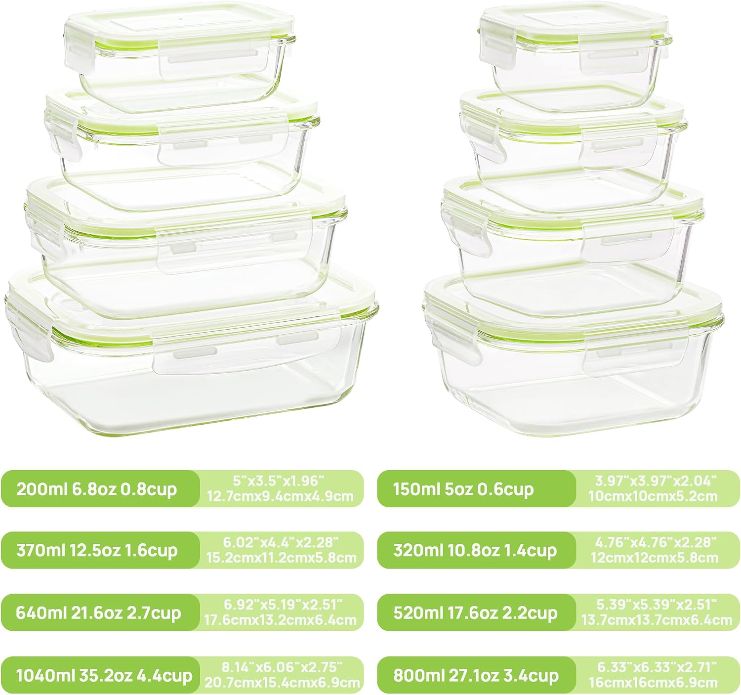 Vtopmart 8 Pack Glass Food Storage Containers with Airtight Lids image 2