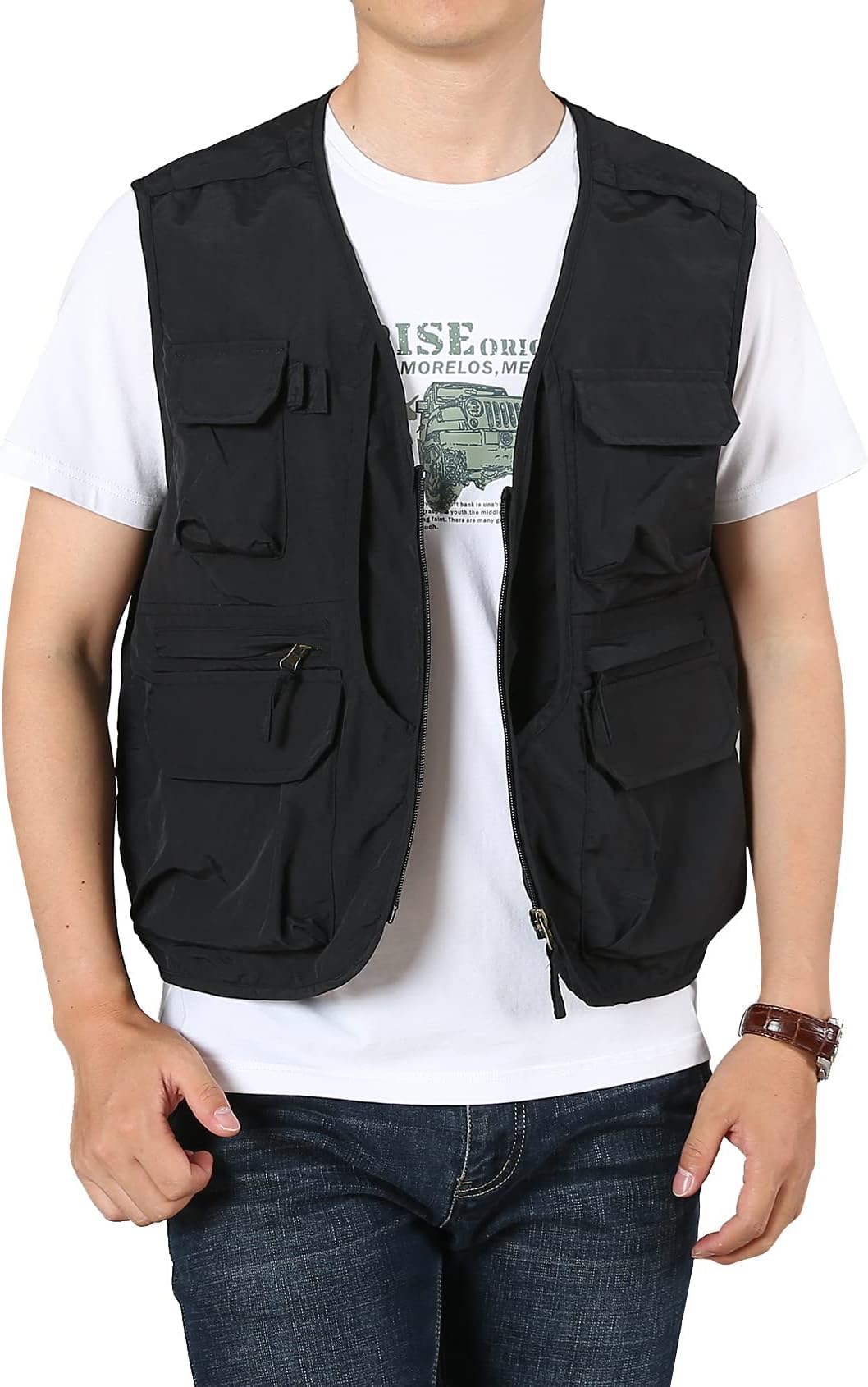 Men's Utility Cargo Vest Outdoor Fishing Safari Travel Work Photo Vest with Pockets