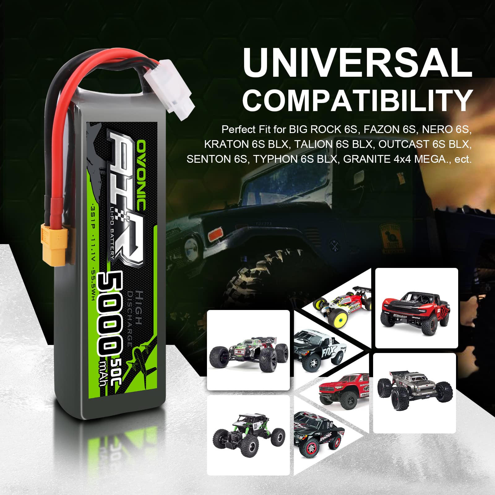 OVONIC 3S Lipo Batteria 50C 5000mAh 11.1V Lipo Batteria con connettore XT60 per RC Auto Barca Camion Heli Aereo Quadcopter Elicottero Multi-Motore Hobby Parti FAI DA TE