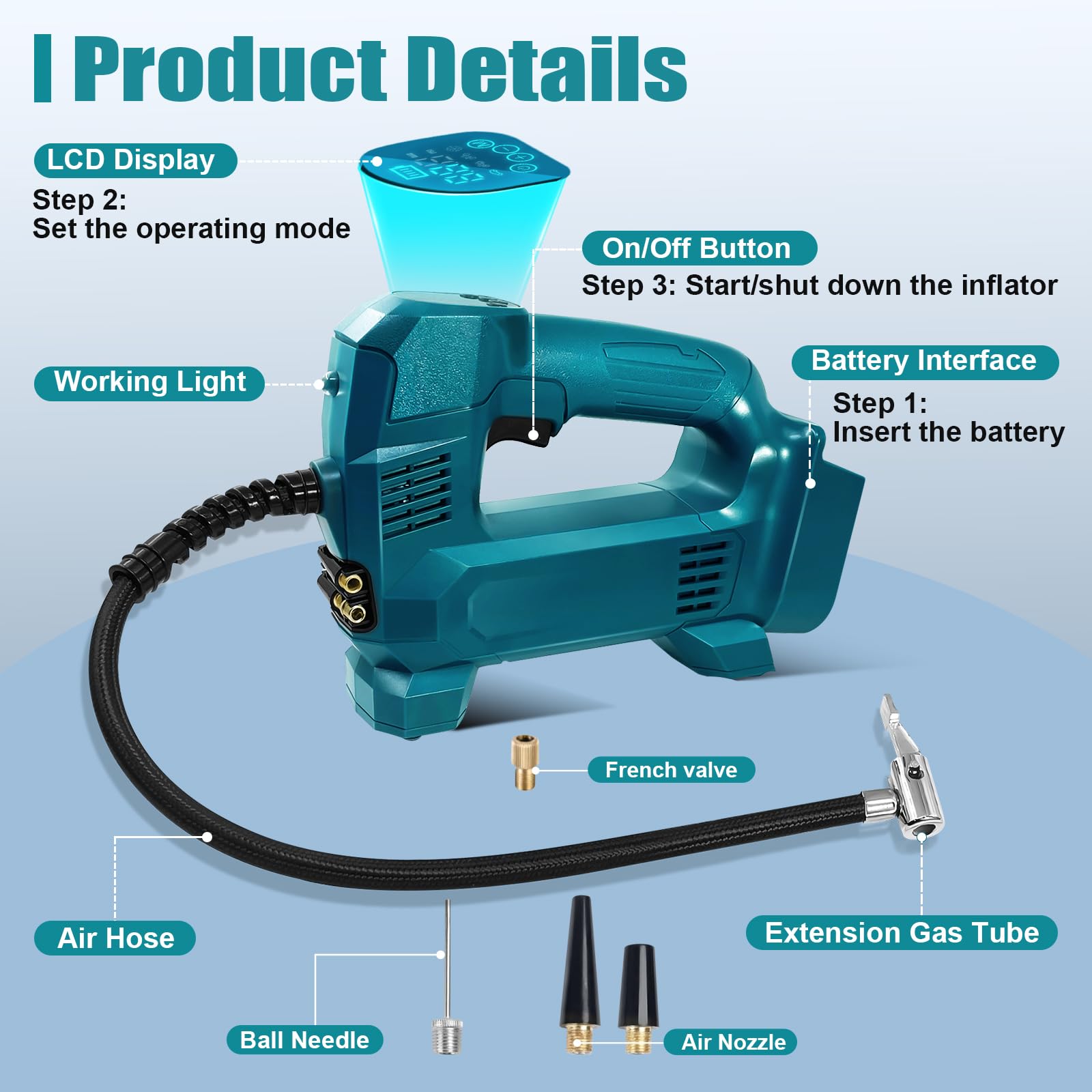 EID Akku Kompressor Wireless inflator für Bosch Professional 18V System Akku,Elektrische Luftpumpe,150PSI tragbare Luftkompressor mit LED Digitaler Druckanzeige für Auto, Motorrad, Fahrrad Bälle