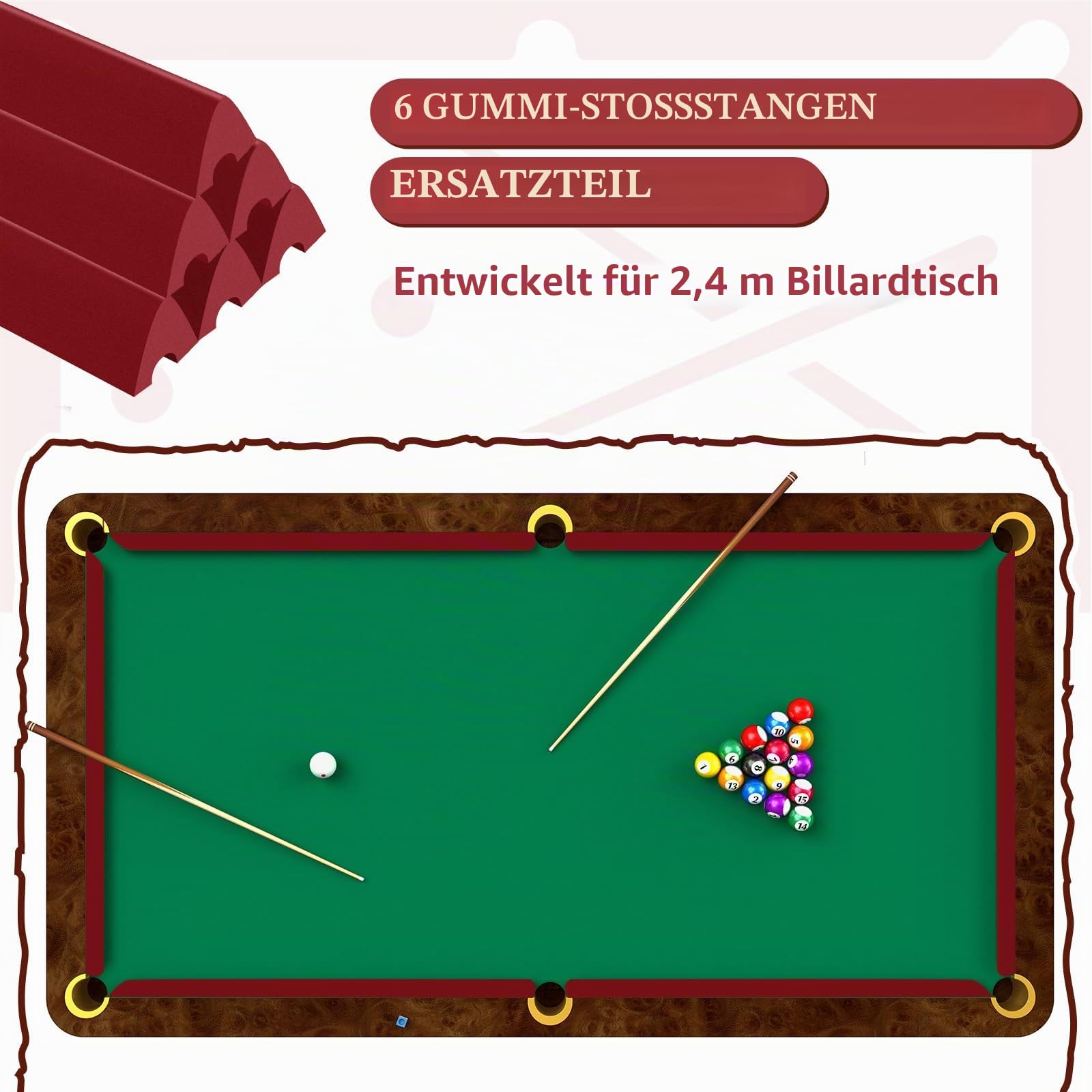 Syhood 6 Stück K66 Gummi Stoßstangen Billardtisch Stoßstangen Ersatz Pool Tisch Geländer Kissen 8 Fuß Billardschiene Gummikissen für Billardtisch Zubehör