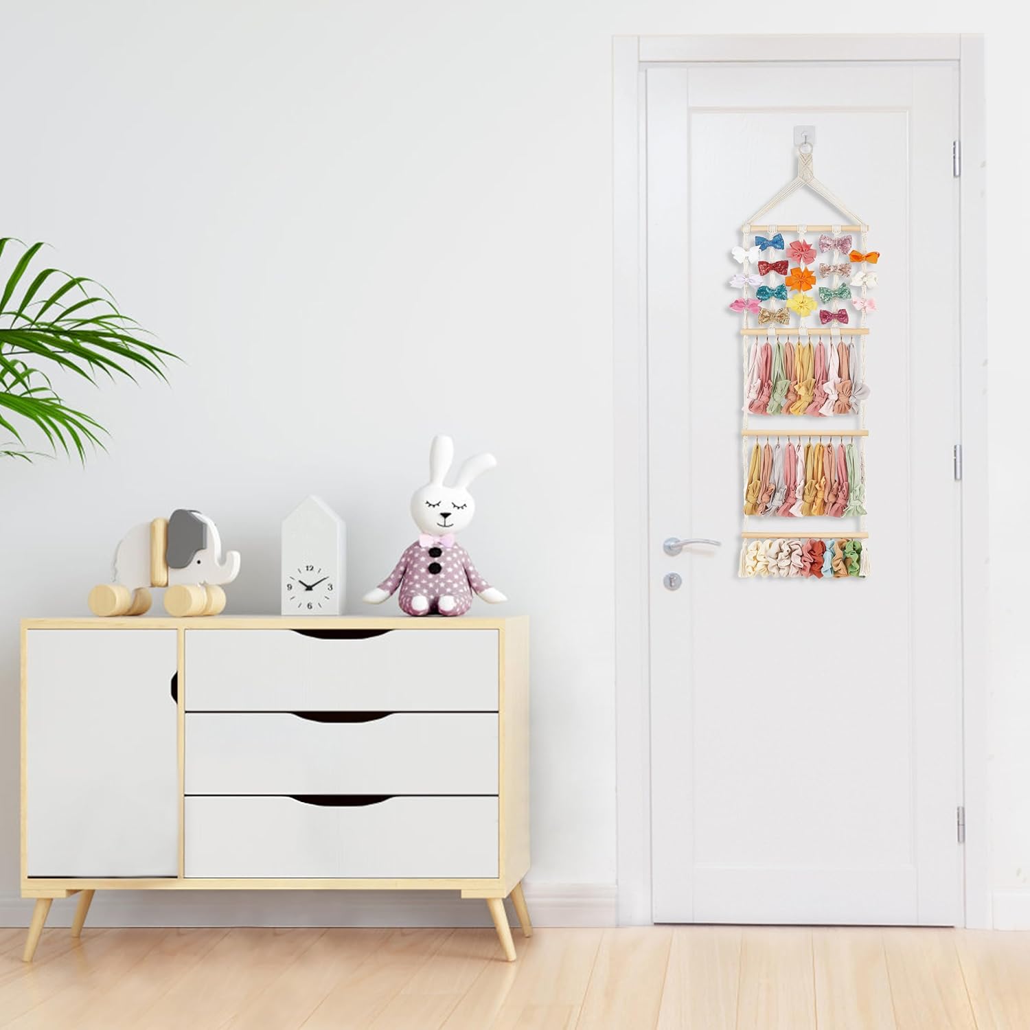 Mkono Hanging Macrame Wall Boho Decor Headband Holder Mirror for Bedroom Baby Nursery Dorm, Ivory, Set of 2