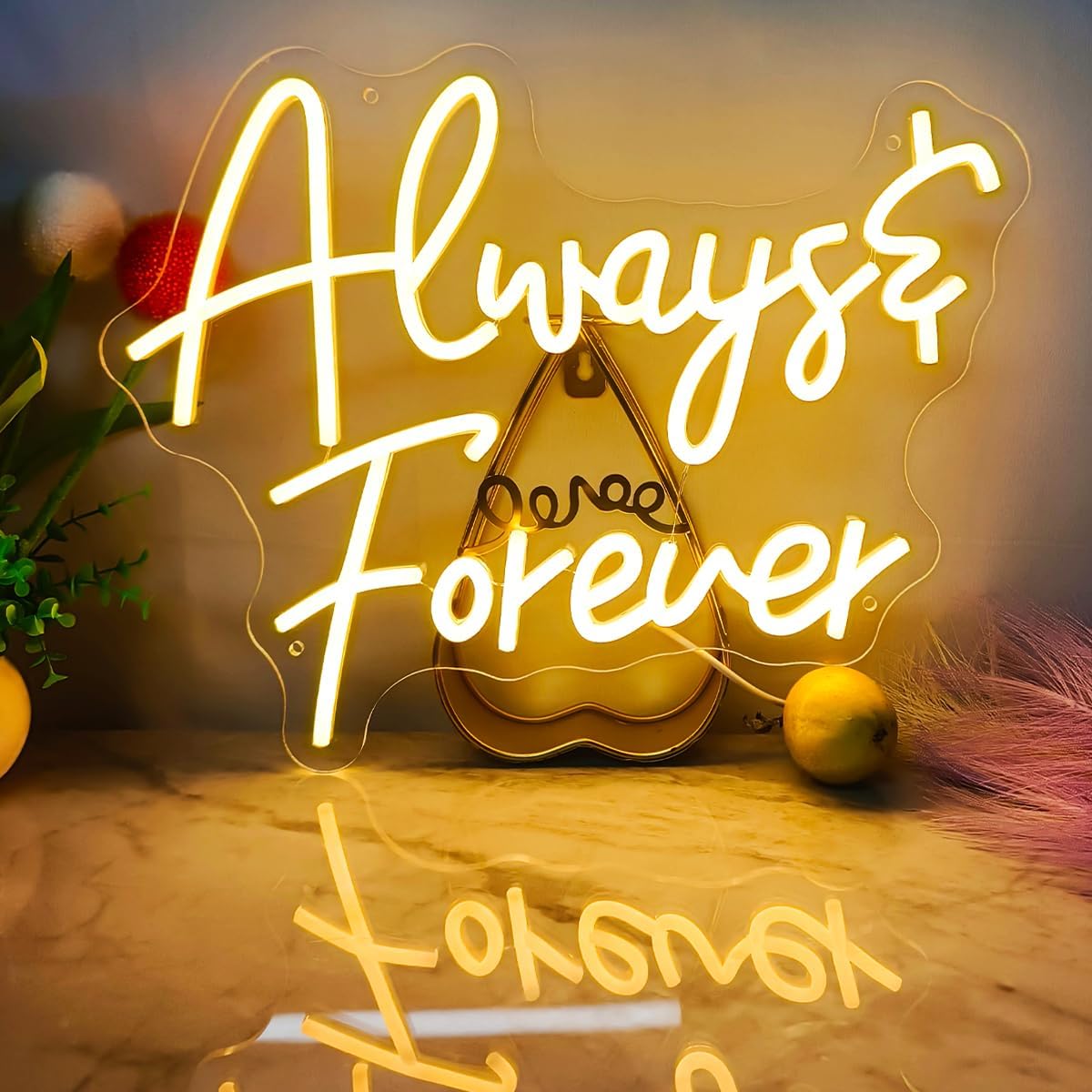 Always & Forever Neon Sign Dimmable with USB Powered, Always and Forever Neon Light for Wall Decor, Always Forever Letter LED Sign for Lovers Proposal Wedding, 16"x12", Warm White
