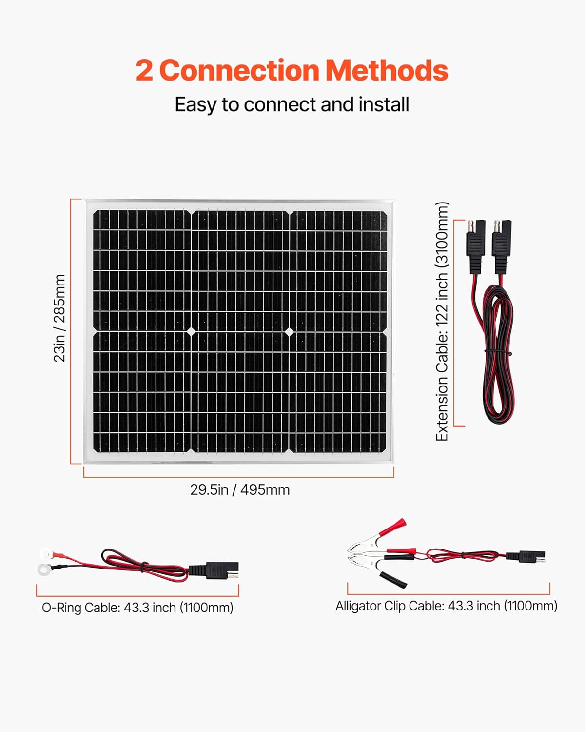 VEVOR 50W 12V Solar Battery Charger Maintainer, Mono Solar Panel Trickle Battery Charger with Upgraded MPPT Controller, IP65 Waterproof for Car Boat RV Trailer Flat Rooftop (Bracket Not Included) - Image 5