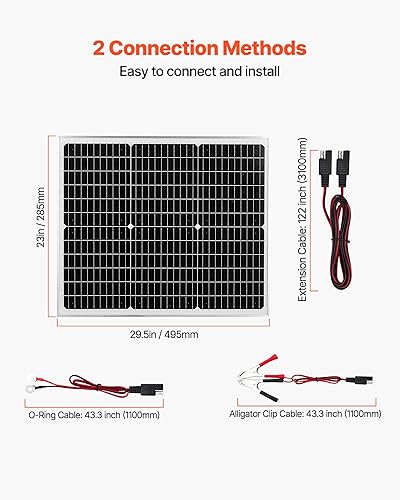 Miniatura 5 de VEVOR Mantenedor de cargador de batería solar de 50 W y 12 V, cargador de batería mono de panel solar con controlador MPPT mejorado, impermeable