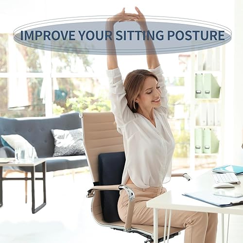 Miniatura 5 de Almohada de apoyo lumbar para automóvil, cojín de espalda de espuma viscoelástica con funda extraíble transpirable, mejora la postura, almohada de