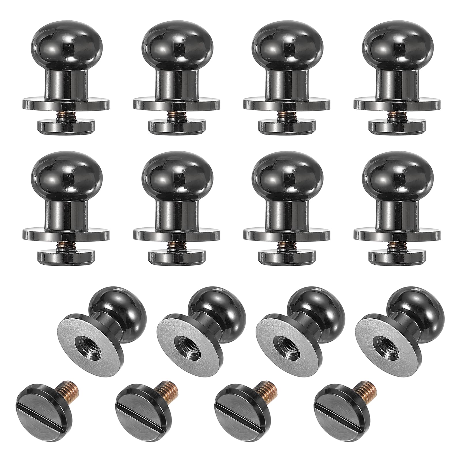 sourcing map 12set Round Head Button Stud Screw 8mm Brass Chicago Screws Button Stud Rivets for Leather DIY Craft Leather Belt Wallet Handbag Repairs Decoration, Gunmetal