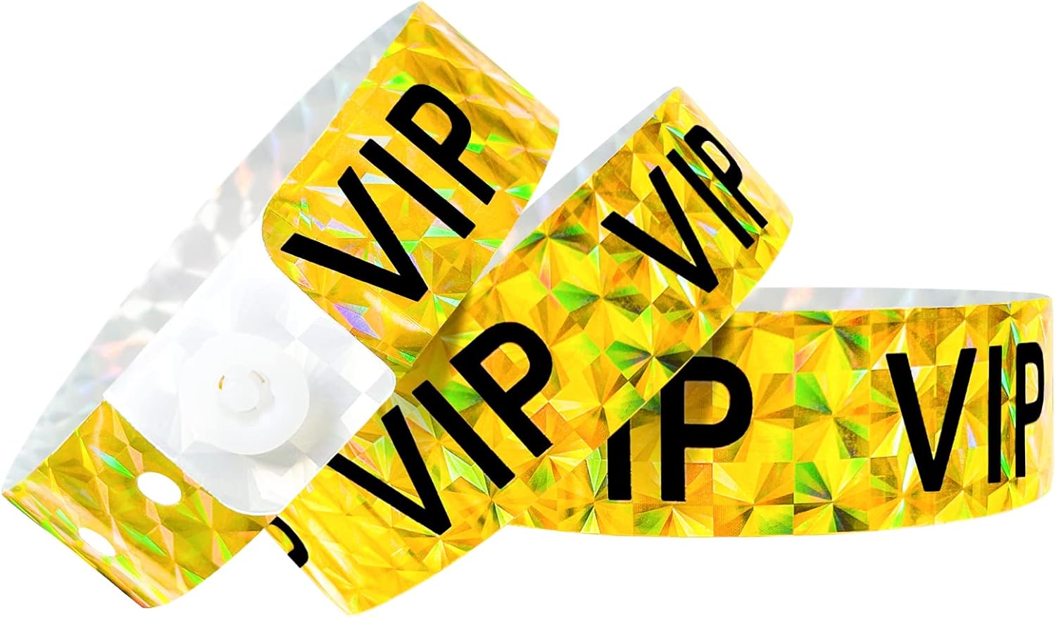 Ouchan Holographic VIP Plastic Wristbands Gold - 100 Pack Vinyl Wristbands for Events Parties