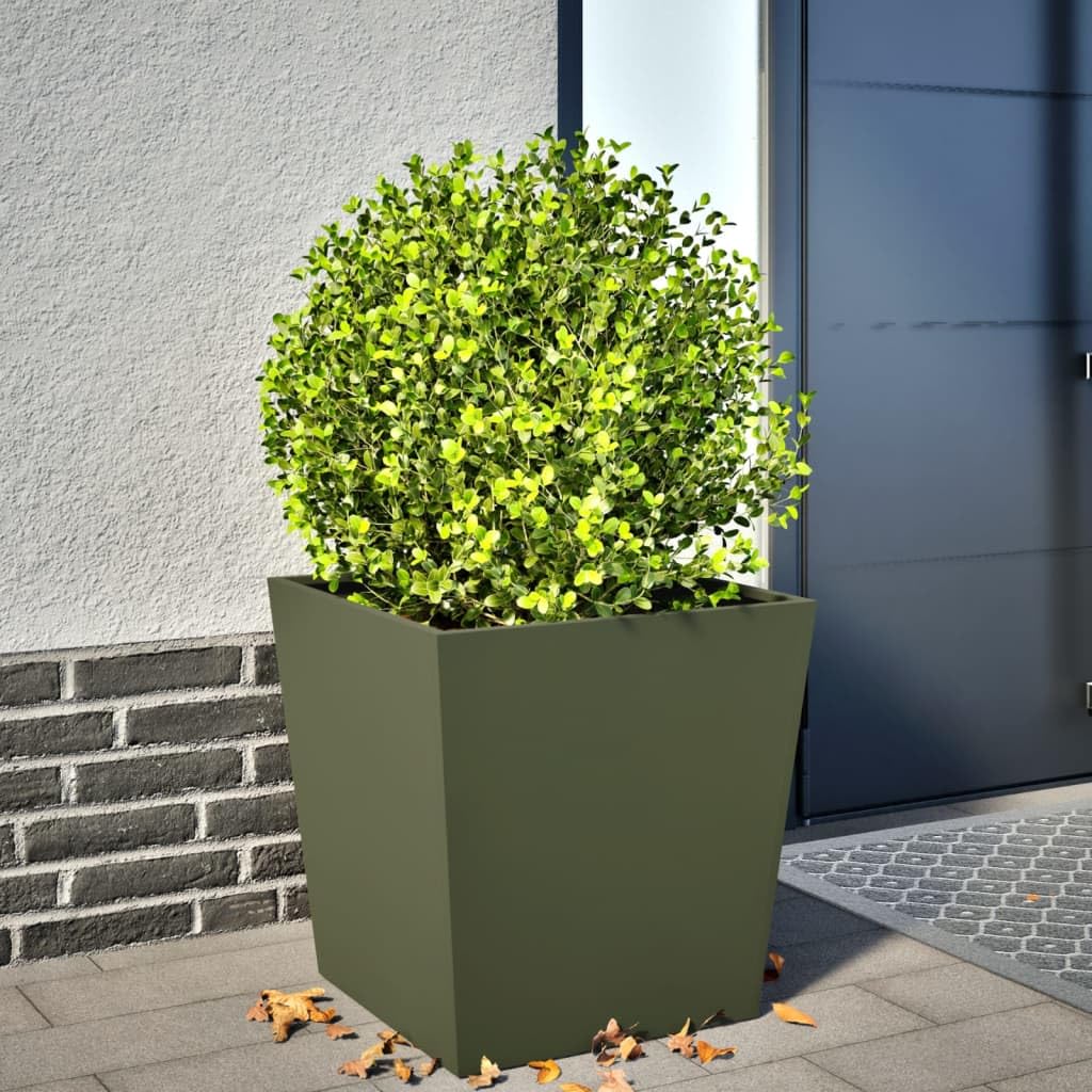 Générique Sadzarka na kwiaty stal oliwkowa 50x50x50 cm | Wytrzymała i odporna na rdzę, bez otworów drenażowych, idealna na balkon i patio, chroni przed chwastami