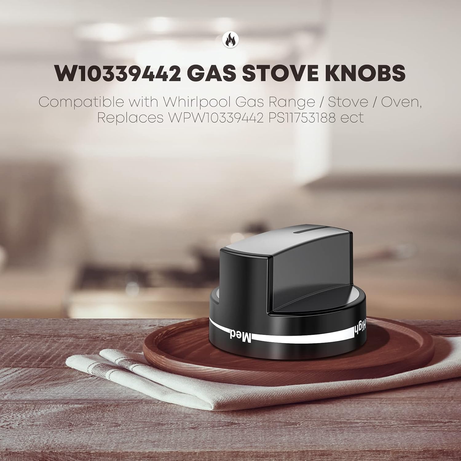 4 Packs Upgraded W10339442 Gas Stove Knobs, Cooktop Surface Burner Control Knobs Replacements, Compatible with Whirlpool Gas Range/Stove/Oven, Replaces WPW10339442 PS11753188 ect