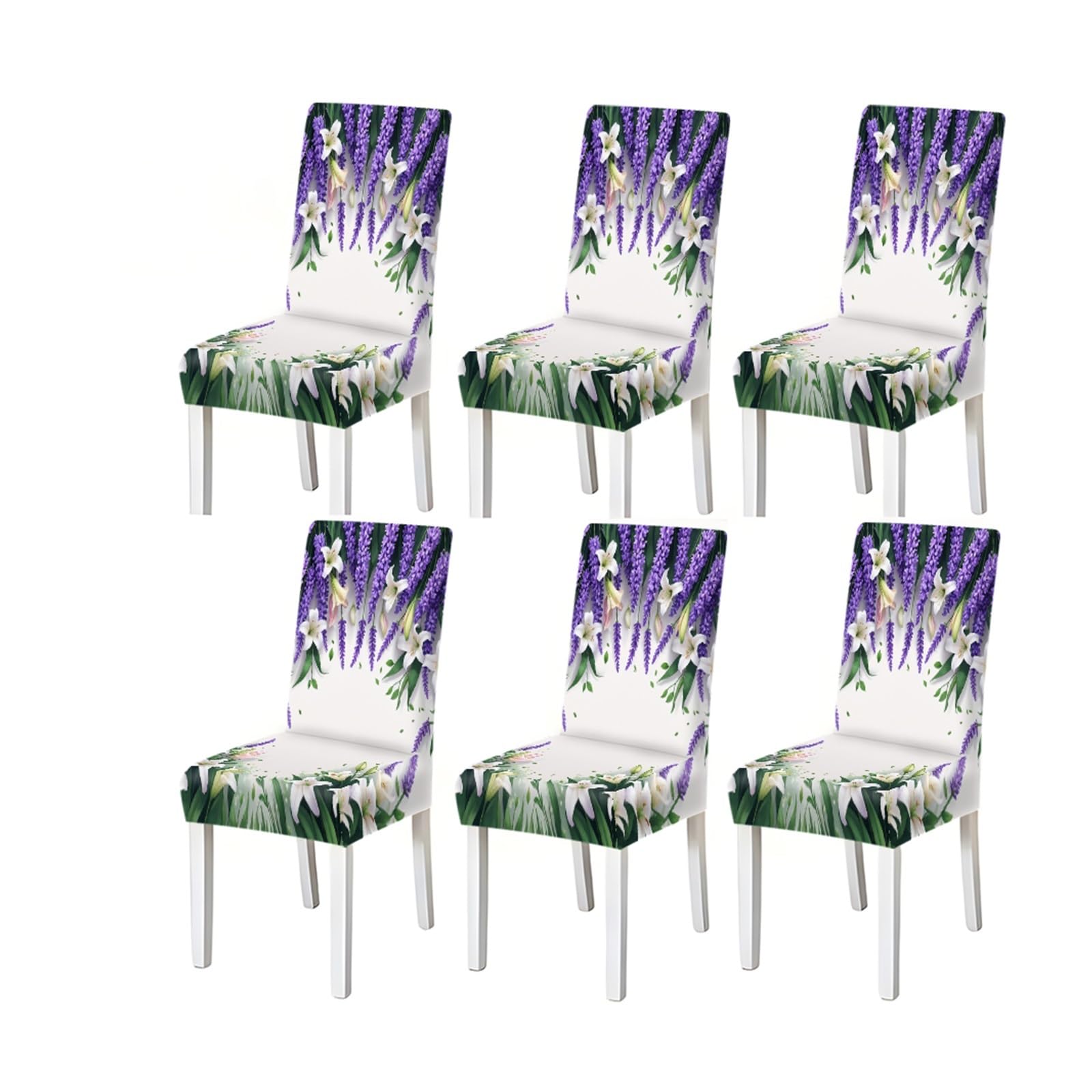 BOSUYBN Lavender Lily Floral Chair Covers Set Of 2/4/6, Stretch Dining Chair Slipcovers, Cottage Garden Home Decor Furniture Protectors for Home Dining Room(6PCSChair cover)