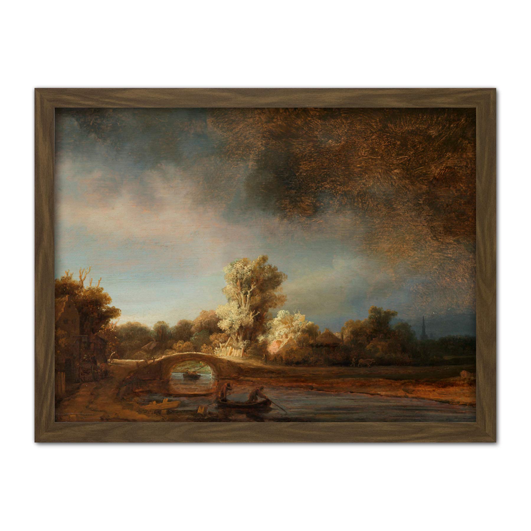 Artery8 Rembrandt Landscape With A Stone Bridge Landscape Artwork Framed Wall Art Print 18X24 Inch