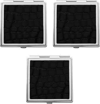Stephanie Imports Set of 3 Double Sided Magnifying Square Compact Mirrors with Leatherette Insert Black
