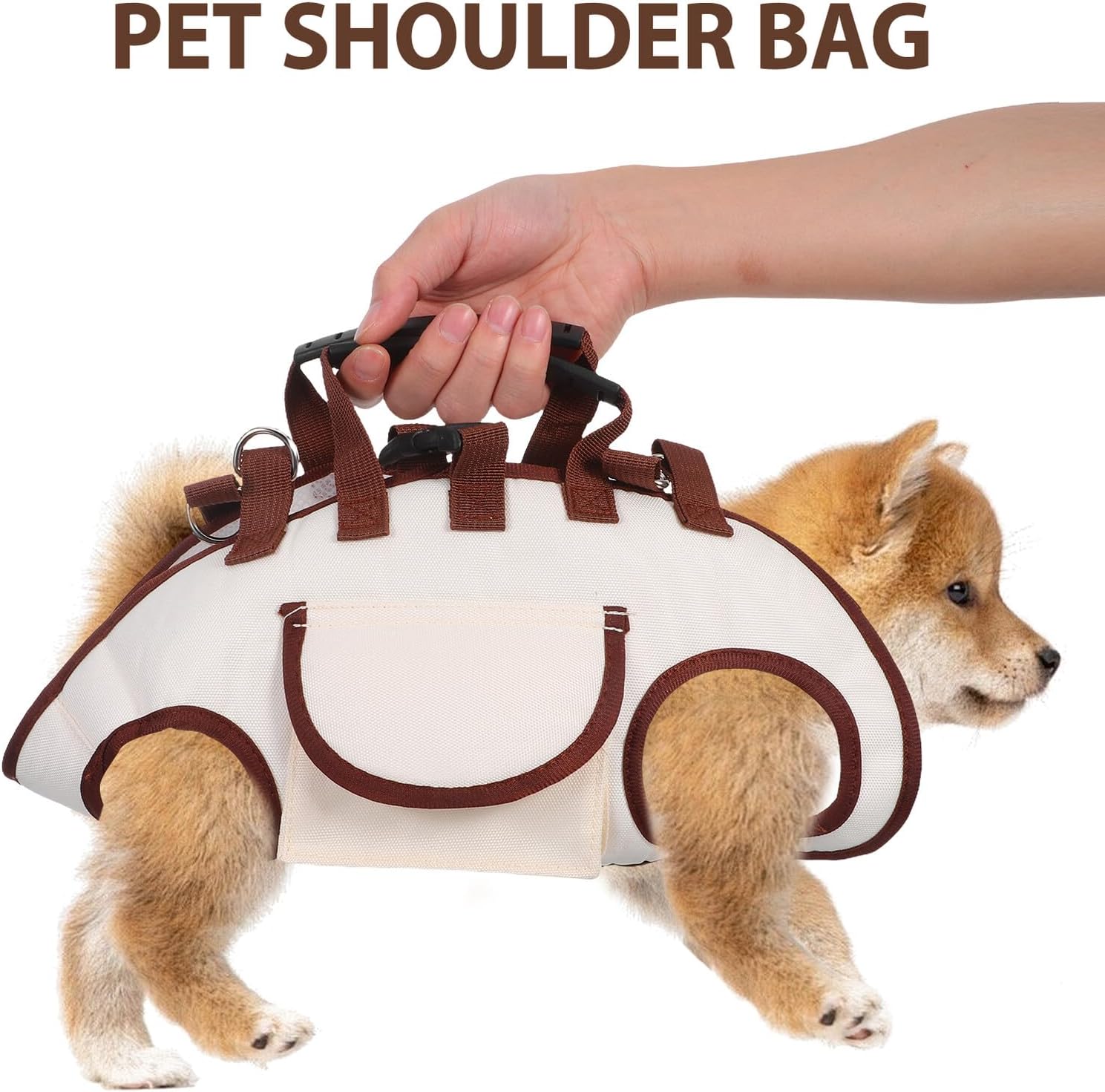 Homoyoyo Dog Lift Harness and Small Pet Carrying Bag Sling Portable Outdoor Travel Carrier for Small and Medium Dogs Cats, White M Crossbody Puppy Carrier