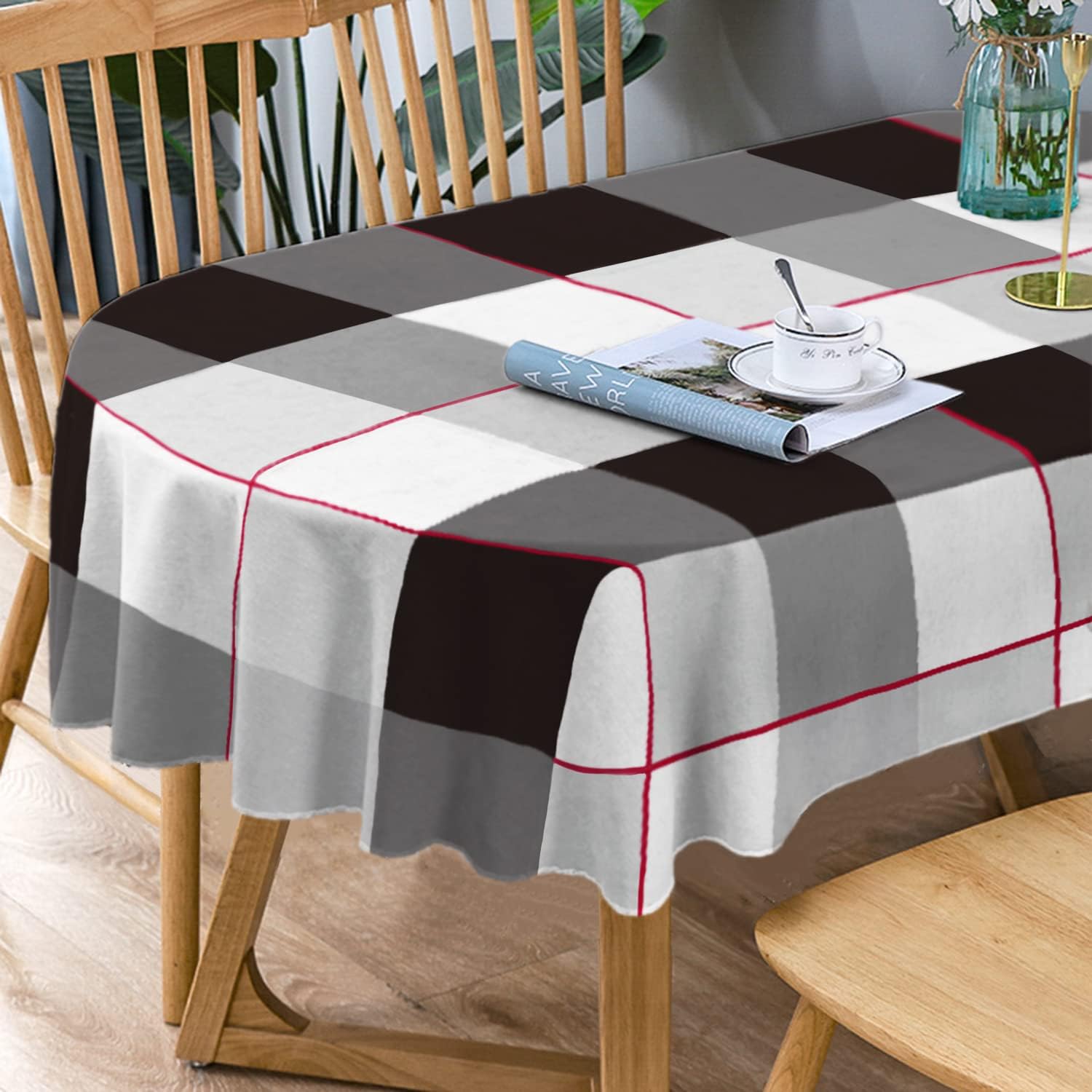 Oval Tablecloth Black And White Checkered Tablecloth