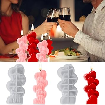 2 Pcs 3D Love Heart Silicone Candle Molds Valentine's Day Resin Silicone Mold for Candles Making Casting Silicone Moulds for DIY Candle Making Aromatherapy Clay Craft Plaster Decoration