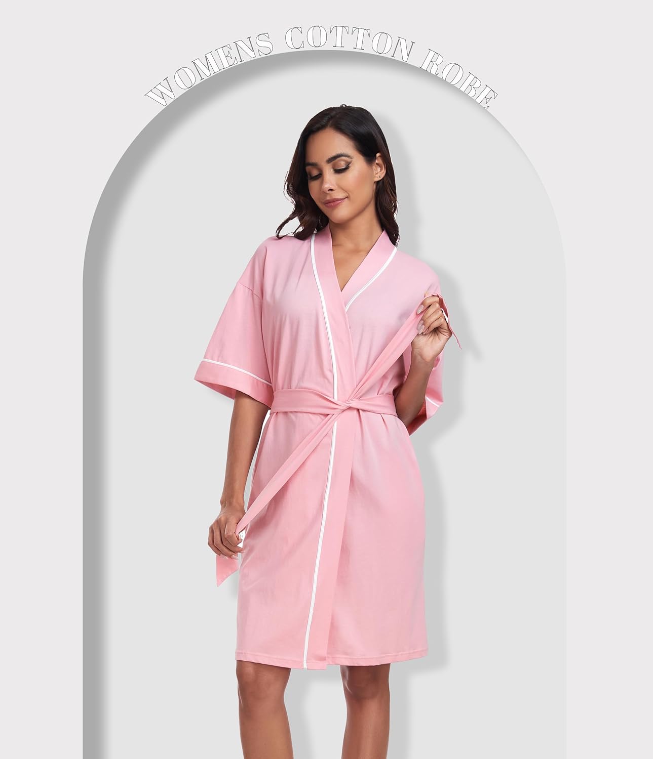 ANLIQI Womens 100% Cotton Robes Lightweight Short Sleeve Bathrobe Knee Length Kimono Bath Robe with Pockets Ladies Sleepwear - Image 5