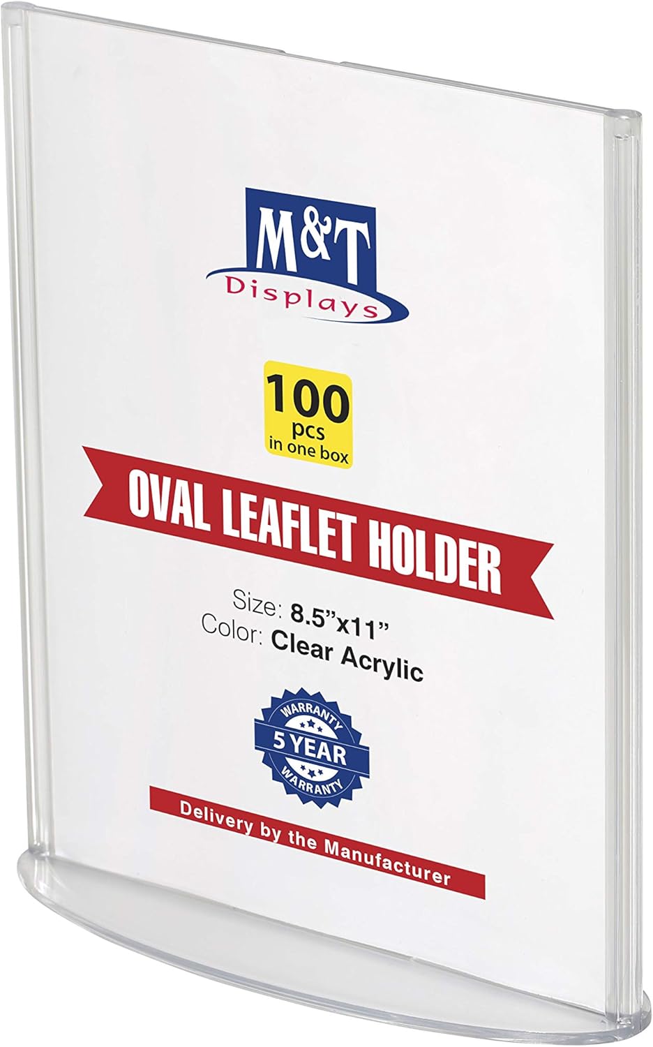 M&T Displays Double Sided Oval Clear Acrylic Leaflet Holder 8.5x11 inch Pocket Desktop Table Stand Desk Organizer Menu Advertising Flyer for Restaurant Hotel Office (100 Pack)