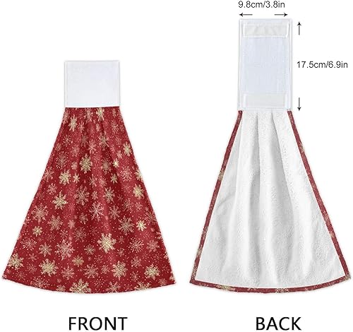 Miniatura 4 de Kcldeci Toallas colgantes de Navidad con copos de nieve dorados, paño dorado suave y grueso, toallas de mano para cocina, baño colgante