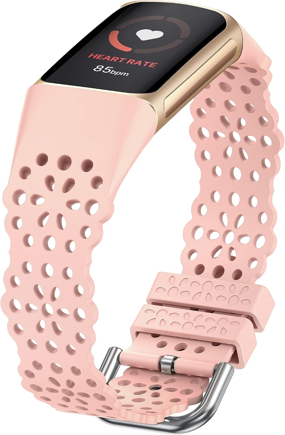 TOYOUTHS Lace Silicone Strap Compatible With Fitbit Charge 5/6, Women's Slim Cute Hollow-Out Sport Replacement