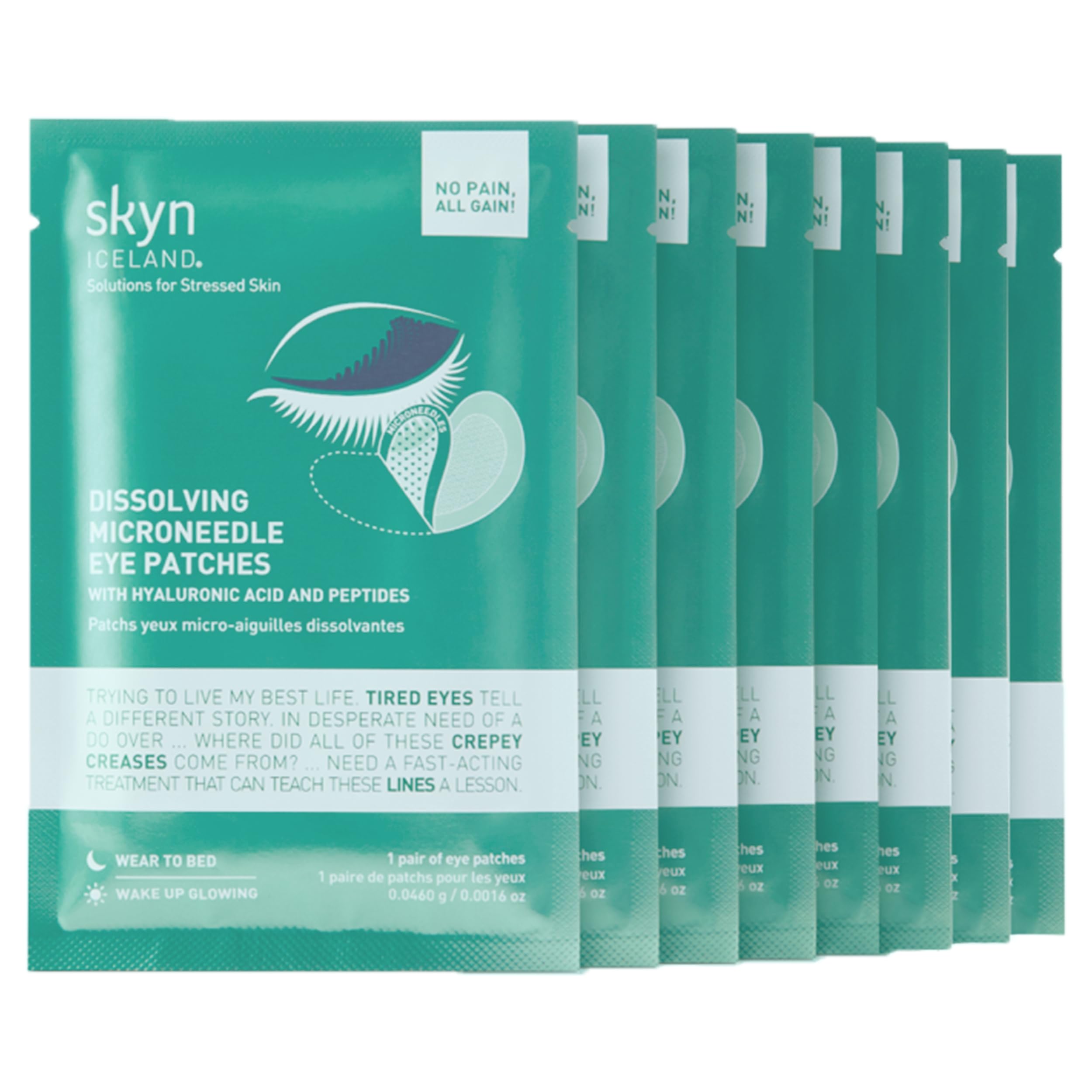 skyn ICELANDDissolving Microneedle Under Eye Patches with 39% Hyaluronic Acid and Peptides, No Slip Overnight Eye Mask for Fine Lines, Wrinkles and Firming, Vegan, All Skin Types, 8 Pairs