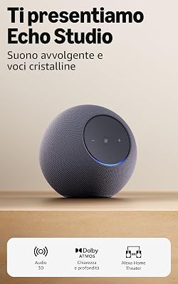 Amazon echo studio (ultimo modello), design compatto, audio 3d immersivo e dolby atmos